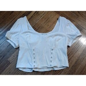 Thorn & Fable White Corset Crop Top Puff Sleeve Milkmaid Cottagecore XL